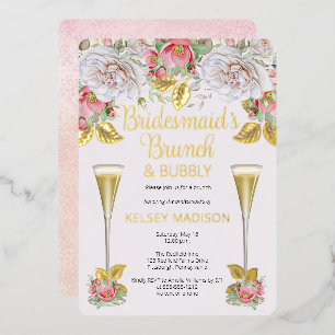 ピンクローズフローラブライズメイドブランチアンドバブル 箔招待状