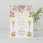 ピンクローズフローラブライズメイドブランチアンドバブル 箔招待状 (立ち正面)