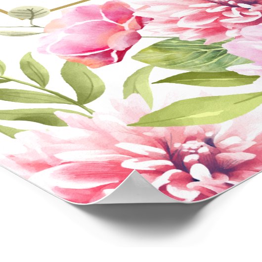 ピンクローズフローラブライダルシャワーウェルカムサイン ポスター (角)