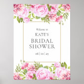 ピンクローズフローラブライダルシャワーウェルカムサイン ポスター (正面)