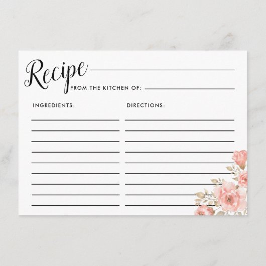 ピンクローズフローラブライダルシャワーレシピカード エンクロージャーカード (正面)
