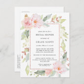 ピンクローズフローラブライダルシャワー インビテーションポストカード (正面/裏面)