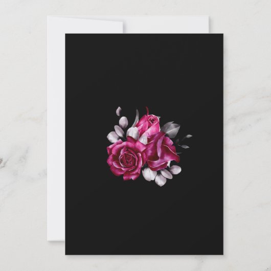 ピンクローズフローラブラックウェディングレセプション 招待状 (裏面)