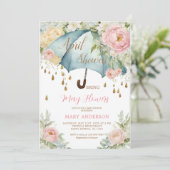 ピンクローズフローラブルーアンブレラエイプリルシャワー 招待状 (スタンド正面)