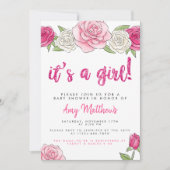 ピンクローズフローラベビーシャワー招待状 招待状 (正面)