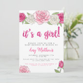 ピンクローズフローラベビーシャワー招待状 招待状 (スタンド正面)
