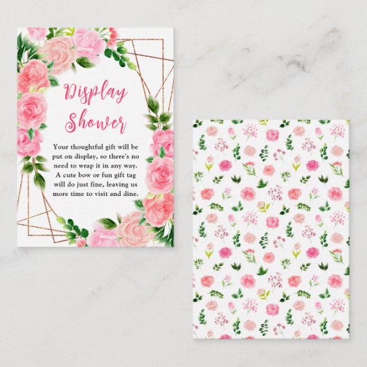 ピンクローズフローラベビーディスプレイシャワー エンクロージャーカード (正面/裏面)