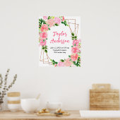 ピンクローズフローラベビー誕生統計 ポスター (キッチン)