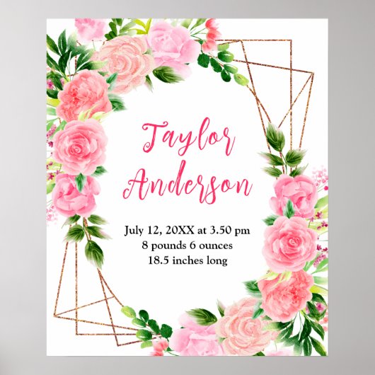 ピンクローズフローラベビー誕生統計 ポスター (正面)