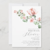 ピンクローズフローラミニマルエレガントブライダルシャワー 招待状 (正面)