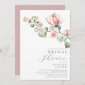 ピンクローズフローラミニマルエレガントブライダルシャワー 招待状 (正面/裏面)