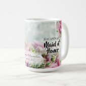 ピンクローズフローラメイド・オブ・オーナー（花嫁付き添い人）結婚式の引き出物 コーヒーマグカップ (正面右)