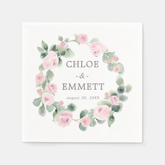 ピンクローズフローラユーカリ結婚ズナプキン スタンダードカクテルナプキン (正面)