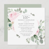 ピンクローズフローラユーカリ100thバースデーパーティー 招待状 (正面/裏面)