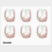 ピンクローズフローラリースありがとう結婚ステッカー ラウンドシール (シート)