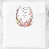 ピンクローズフローラリースありがとう結婚ステッカー ラウンドシール (バッグ)