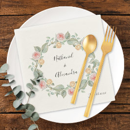 ピンクローズフローラリースサマー結婚ズナプキンス スタンダードカクテルナプキン