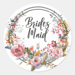ピンクローズフローラリース結婚のブライドメイドシール ラウンドシール