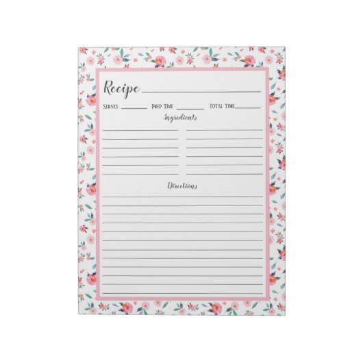 ピンクローズフローラルパターンレシピ ノートパッド (回転)