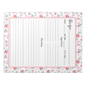 ピンクローズフローラルパターンレシピ ノートパッド (正面)