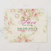ピンクローズフローラヴィンテージ結婚式保存日 案内ポストカード (正面/裏面)