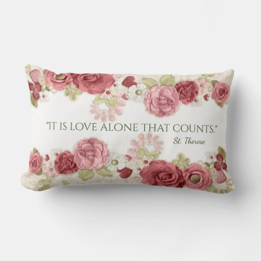 ピンクローズフローラヴィンテージ聖テリーズ宗教 ランバークッション (正面)