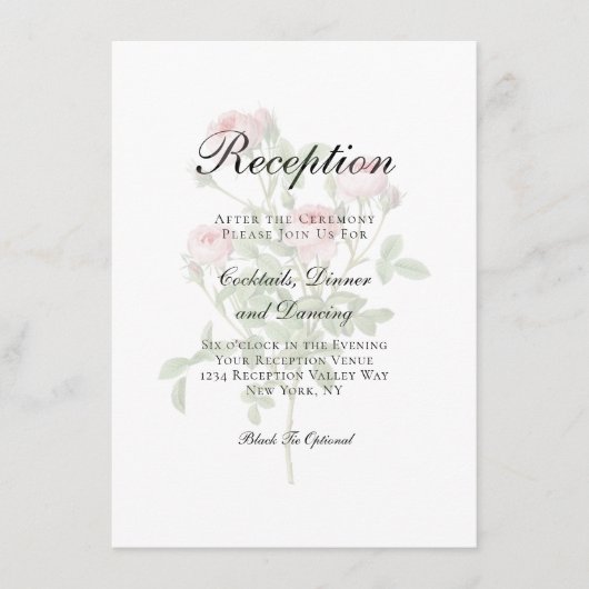 ピンクローズフローラ伝統的ウェディングレセプション エンクロージャーカード (正面)