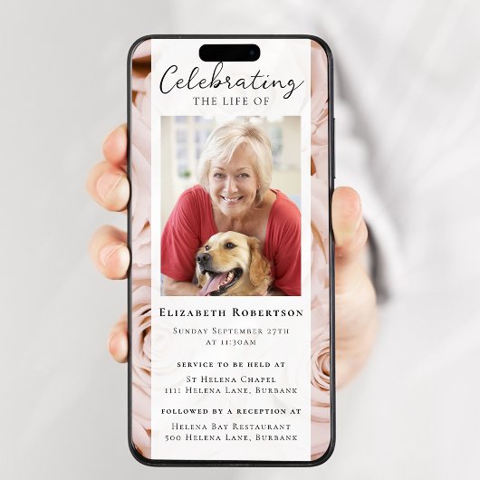 ピンクローズフローラ写真葬式デジタルイベント 招待状