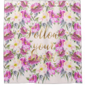 ピンクローズフローラ後を追金ゴールドユーハート シャワーカーテン (正面)