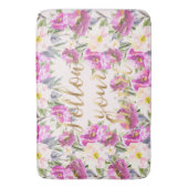 ピンクローズフローラ後を追金ゴールドユーハート バスマット (正面縦)