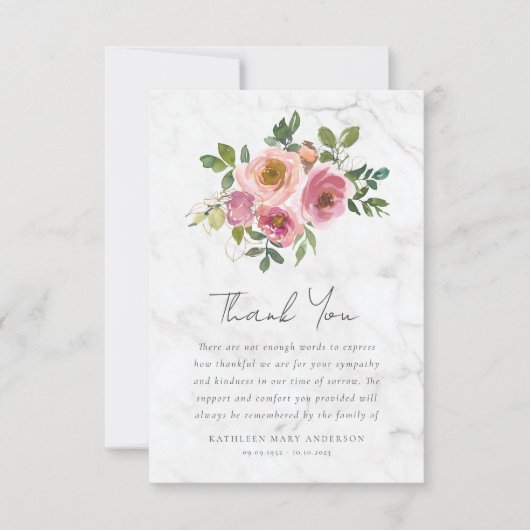 ピンクローズフローラ悔やみや弔慰葬儀 サンキューカード (正面)