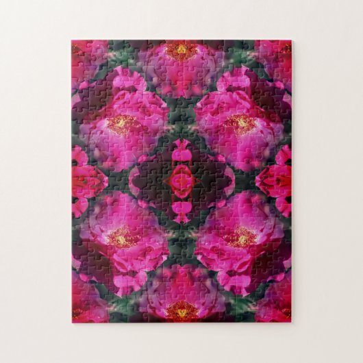 ピンクローズフローラ抽象芸術アート ジグソーパズル (縦)