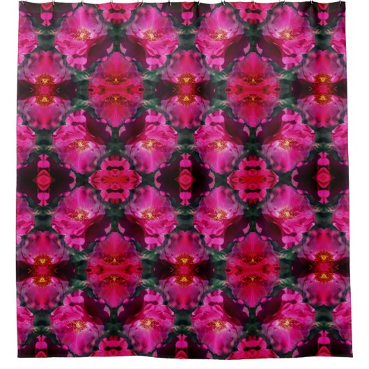 ピンクローズフローラ抽象芸術パターン シャワーカーテン (正面)