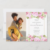 ピンクローズフローラ植物写真結婚ズ 招待状 (正面)