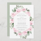 ピンクローズフローラ植物学ブライダルシャワー 招待状 (正面/裏面)