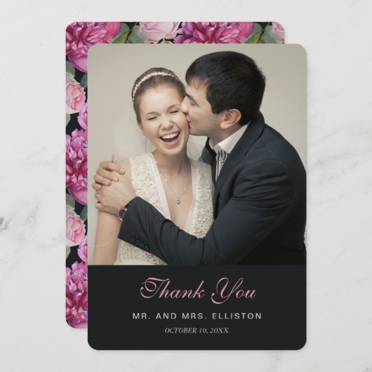 ピンクローズフローラ水彩 |ありがとうございます サンキューカード (正面/裏面)