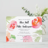 ピンクローズフローラ水彩 招待状 (スタンド正面)