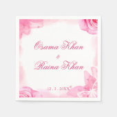 ピンクローズフローラ水色結婚蝶 スタンダードカクテルナプキン (正面)