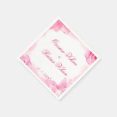 ピンクローズフローラ水色結婚蝶 スタンダードカクテルナプキン (角)