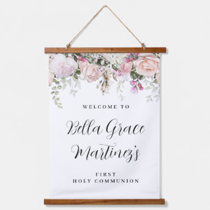 ピンクローズフローラ第一聖餐式へようこそ 吊り下げ型タペストリー