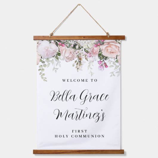 ピンクローズフローラ第一聖餐式へようこそ 吊り下げ型タペストリー (正面)