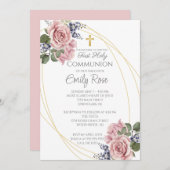ピンクローズフローラ第一聖餐式 招待状 (正面/裏面)