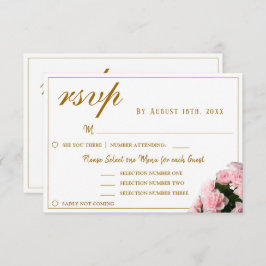 ピンクローズフローラ結婚のメニュー選択RSVPカード 出欠カード
