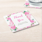 ピンクローズフローラ結婚ズ スクエアペーパーコースター (アングル)