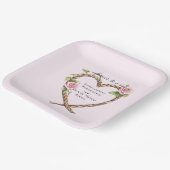 ピンクローズフローラ結婚ハート ペーパープレート (傾斜あり)