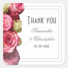 ピンクローズフローラ結婚ブライダルの感謝していユーザ スクエアシール