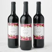 ピンクローズフローラ結婚ブーケ ワインラベル (ボトル)