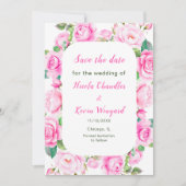 ピンクローズフローラ結婚式の日付を保存 セーブザデート (正面)