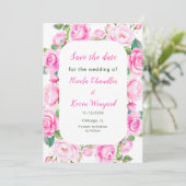 ピンクローズフローラ結婚式の日付を保存 セーブザデート (スタンド正面)