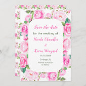 ピンクローズフローラ結婚式の日付を保存 セーブザデート (正面/裏面)